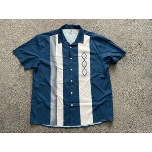 Hardaddy Retro Shirt Men's XL Blue Atomic Mid-Century Style Bowling Button Up
